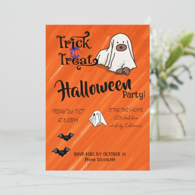 Invitation Halloween personnalisé Whimsical Funny moderne ora (Debout devant)