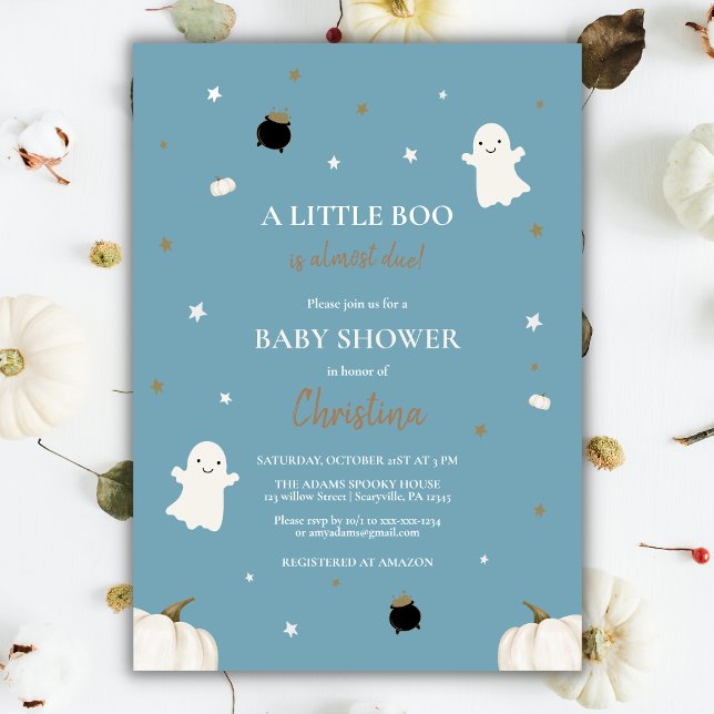 Invitation Halloween Petit Citrouille Boo Baby shower bleu (Créateur téléchargé)