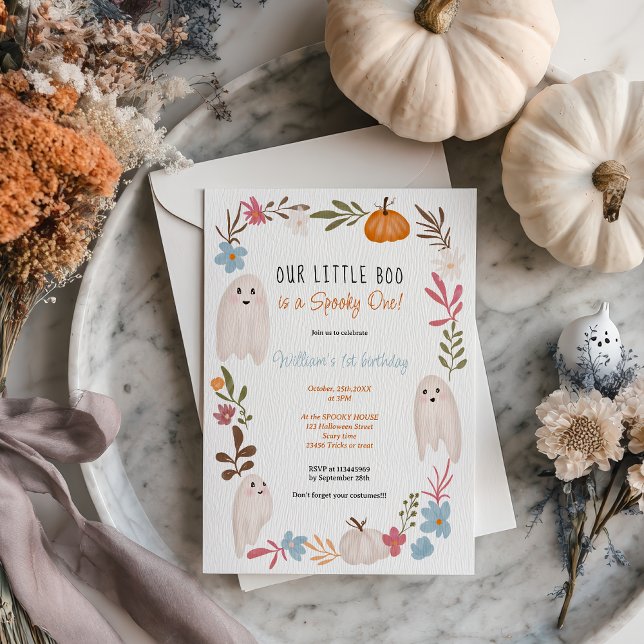 Invitation Halloween petit livre Ghosts garçon enfants 1er an (Halloween little boo Ghosts boy kids 1st birthday Invitation)