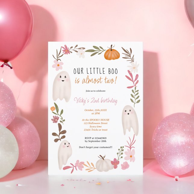 Invitation Halloween petit livre Ghosts mignons enfants 2e an (Halloween little boo Ghosts Cute kids 2nd birthday Invitation)