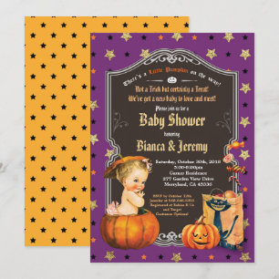 Invitation Halloween petite fille couples douche or violet