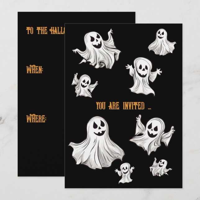 Invitation Halloween : petits fantômes (Devant / Derrière)