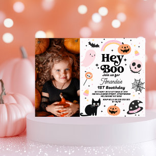 Invitation Halloween Pink Black Hey Boo 1er anniversaire