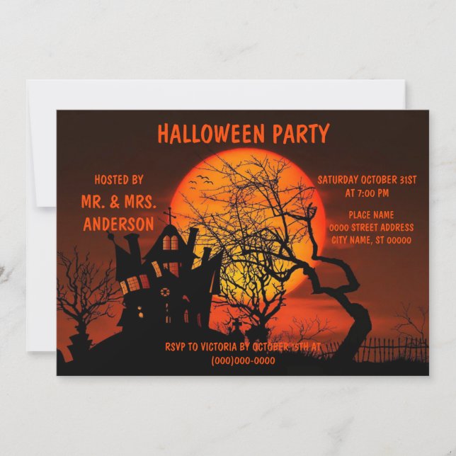 Invitation Halloween Pleine lune Haunted House Horreur Nuit (Devant)