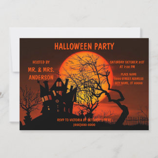 Invitation Halloween Pleine lune Haunted House Horreur Nuit