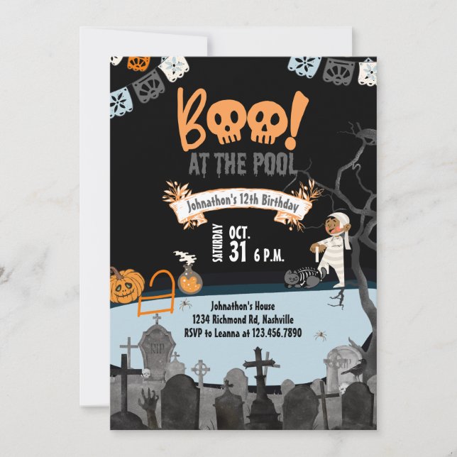 Invitation Halloween Pool Party Enfants nager Halloween Anniv (Devant)