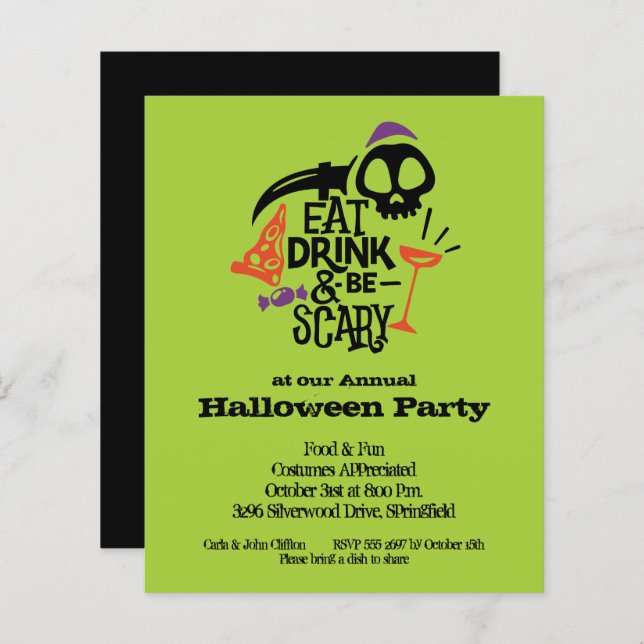 Invitation Halloween pour manger, boire et être ef (Devant / Derrière)