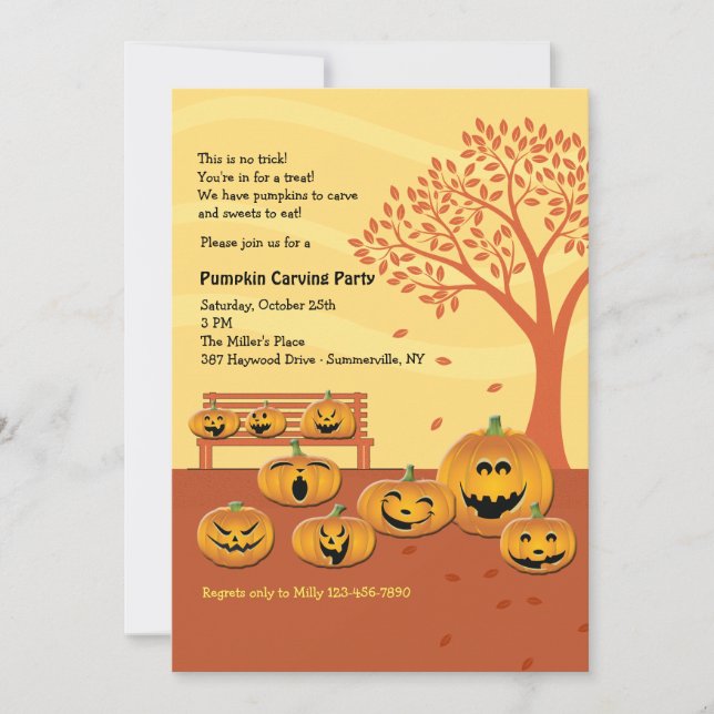 Invitation Halloween pour sculpter une citrouille  (Devant)