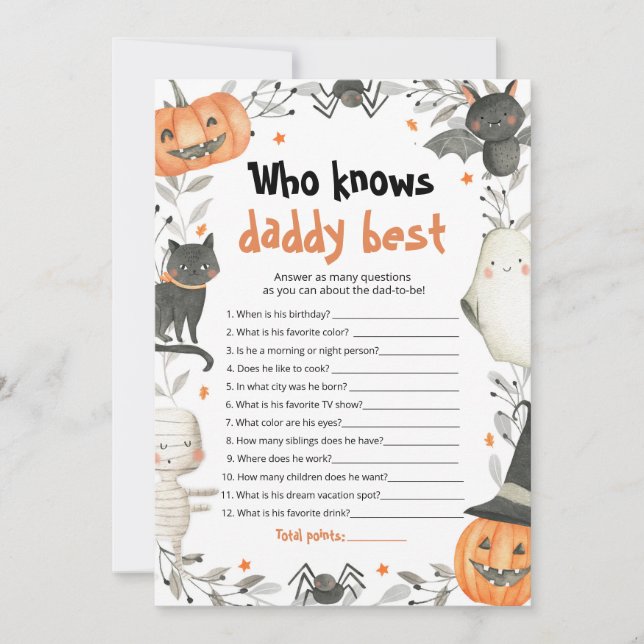 Invitation Halloween Qui Connaît Papa Meilleur Baby shower Je (Devant)