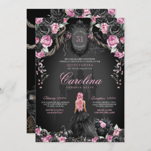 Invitation Halloween Quinceañera Princesse gothique rose noir