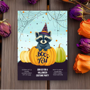 Invitation Halloween Raccoon Citrouille jolie soirée costume