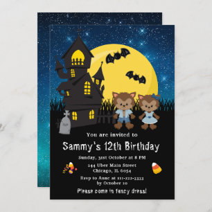 Invitation Halloween Robe fantaisie Anniversaire Loup-garou b