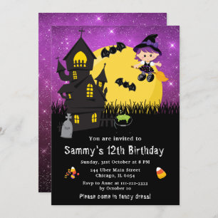 Invitation Halloween robe fantaisie Anniversaire sorcière vio