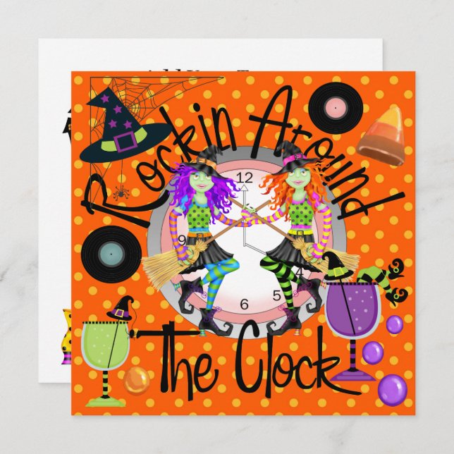 Invitation Halloween Rockin' autour de l'horloge (Devant / Derrière)