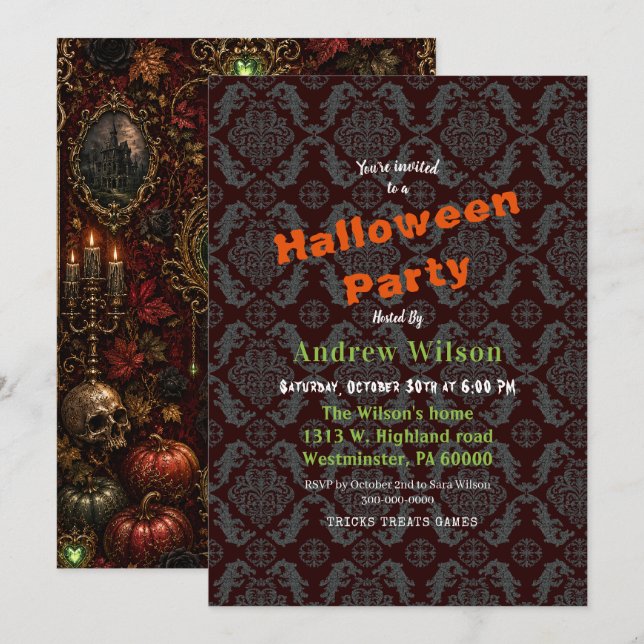 Invitation Halloween romantique gothique (Devant / Derrière)