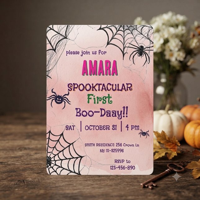 Invitation Halloween Rose et araignées Anniversaire Halloween (Créateur téléchargé)