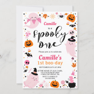 Invitation Halloween rose mignon fantôme Premier anniversaire