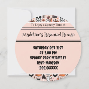 Invitation Halloween rose Personnalisé Haunted House Party