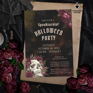 Invitation Halloween Roses crâne foncé
