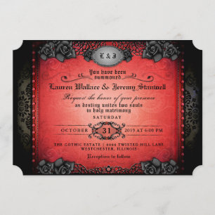 Invitation Halloween Rouge & Noir Mariage gothique RÉCEPTION