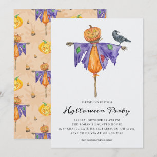 Invitation Halloween Scarecrow avec la fête Citrouille
