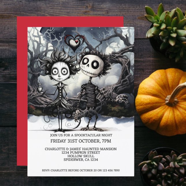 Invitation Halloween Scary Gothique Couple En Bois (Halloween Scary Gothic Couple In Woods Invitation from Ricaso. A creepy but cute couple at Halloween)