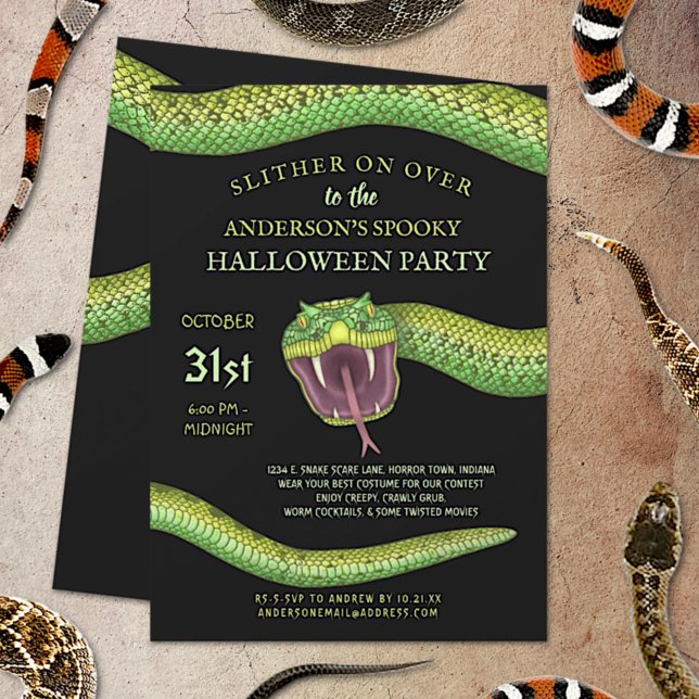 Invitation Halloween Serpent Vert Effrayant Sur Déplaisant (Créateur téléchargé)