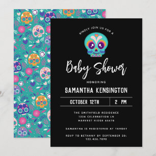 Invitation Halloween Sexe Neutre Baby shower crâne sucre