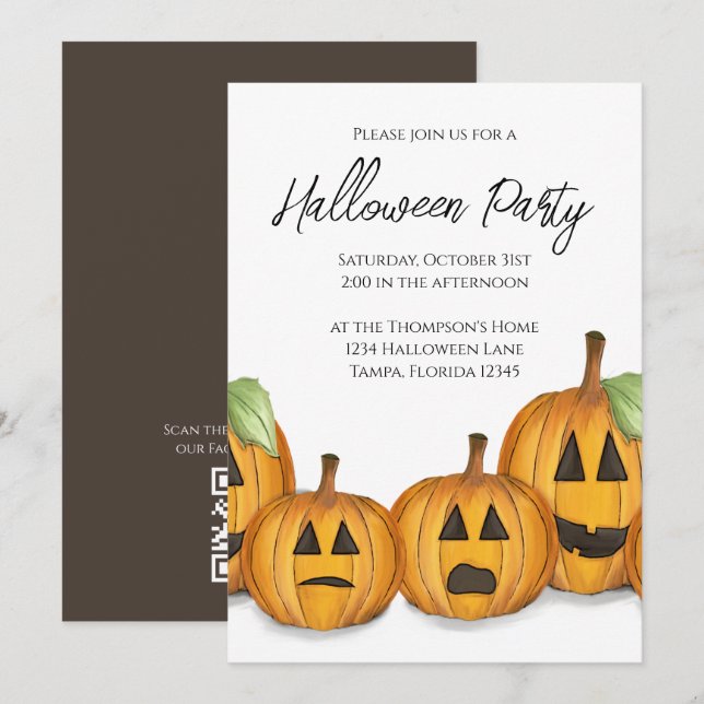 Invitation Halloween Simple migre Citrouille QR Code Social M (Devant / Derrière)