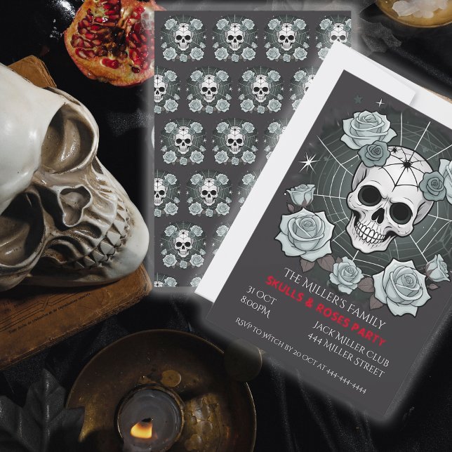 Invitation Halloween Skulls & Roses Personnaliser de fête (Créateur téléchargé)