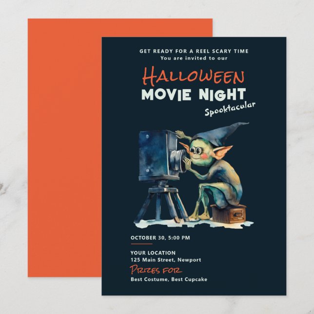 Invitation Halloween soirée cinéma Spooktacular Gremlin Dark (Devant / Derrière)