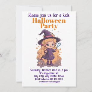 Invitation Halloween sorcière 11 enfants, charmante sorcière