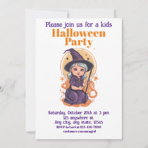 Invitation Halloween sorcière 14 enfants, charmante sorcière