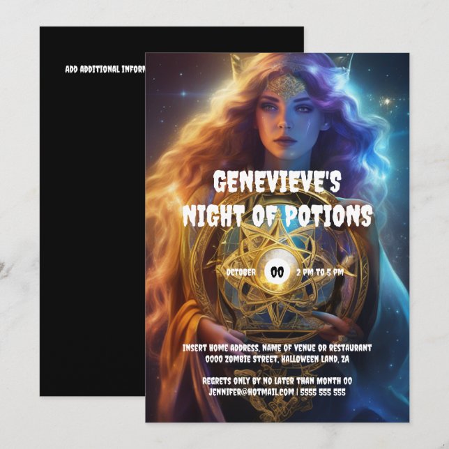 Invitation Halloween sorcière celtique imaginaire fille de la (Devant / Derrière)