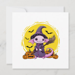 Invitation Halloween sorcière mignonne Axolotl