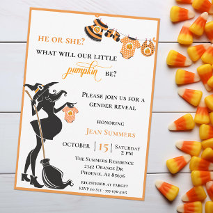 Invitation Halloween Sorcière Octobre Révélation de genre