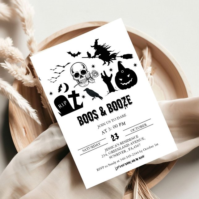 Invitation Halloween sorcière vintage Boss & Booze Party (Créateur téléchargé)