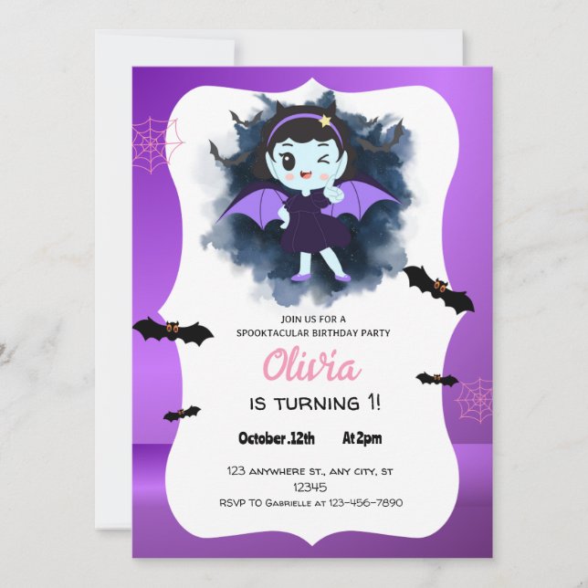 Invitation Halloween sorcière violette mignonne (Devant)
