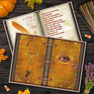 Invitation Halloween sorcières magique sort livre Éffrayant f