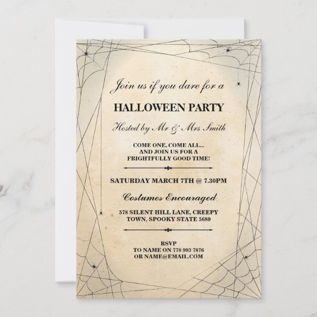 Invitation Halloween Spider Black Gothic Frame Party Invitati (Devant)
