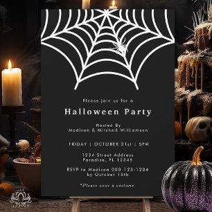 Invitation Halloween Spider Web moderne Black White Party