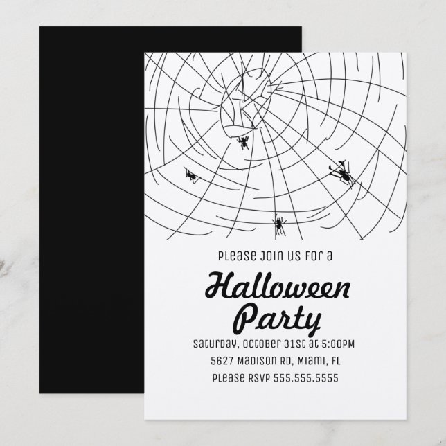 Invitation Halloween Spider Wed Doodle Kraft (Devant / Derrière)