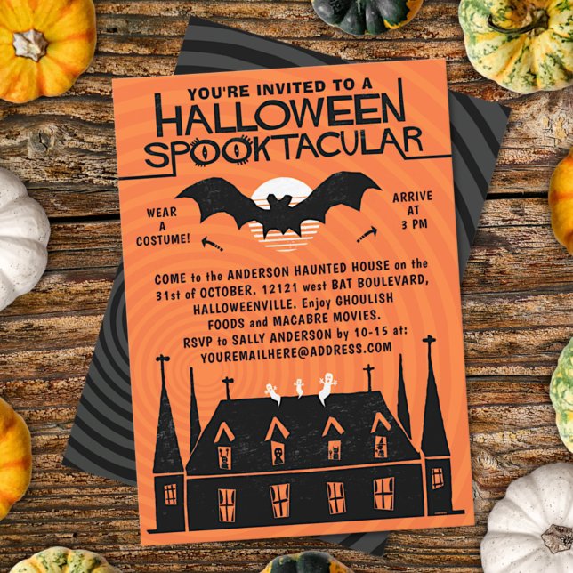 Invitation Halloween Spooktacular 1960s Mi-siècle Retro Bat (Créateur téléchargé)