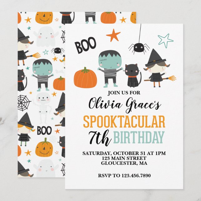 Invitation Halloween Spooktacular Anniversaire Enfants  (Devant / Derrière)