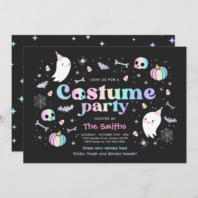 Invitation Halloween Spooktacular Costume Party mignon fantôm (Devant / Derrière)