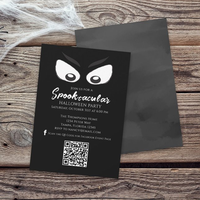 Invitation Halloween Spooktacular Fantôme QR Code Médias Soci (Créateur téléchargé)