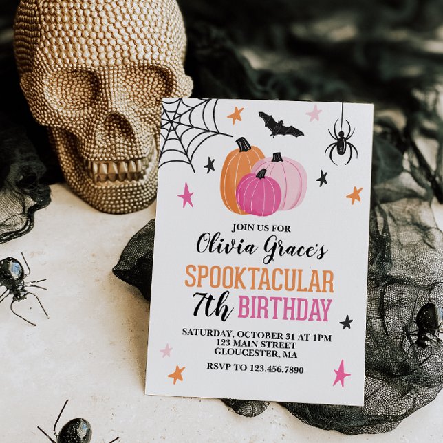 Invitation Halloween Spooktacular Fille Anniversaire Citrouil (Créateur téléchargé)