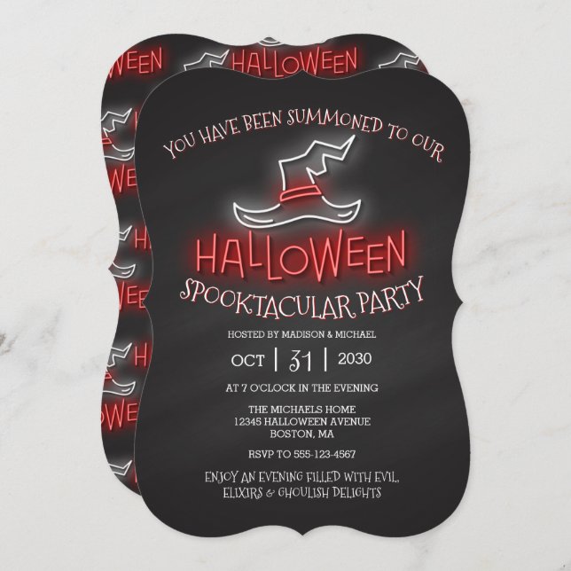 Invitation Halloween Spooktacular Neon Witch Parti Casquette (Devant / Derrière)