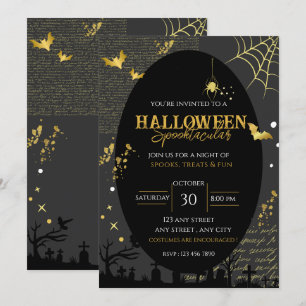 Invitation Halloween Spooktacular Noir Or Doré Gothique Hallo