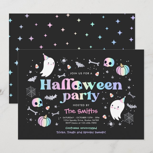 Invitation Halloween Spooktacular Party Cute Pastel Ghost (Devant / Derrière)
